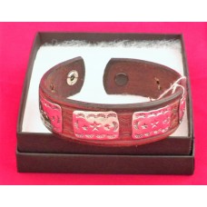 Handmade Brown Leather Bracelet with Rectangle Stars Concho